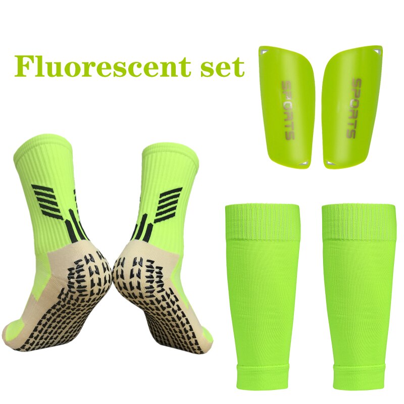 Un Set di manicotti parastinchi ad alta elasticità per calcio adulti bambini calzettoni copri Legging professionale equipaggiamento protettivo sportivo: Fluorescent set / Adults(45-75kg)