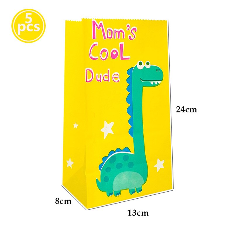 Dinosaurus feest bedankjes zakjes papier dino patroon snoepzak kinder verjaardag goody bag babyshower feestbenodigdheden: 5 stuks gele zakken