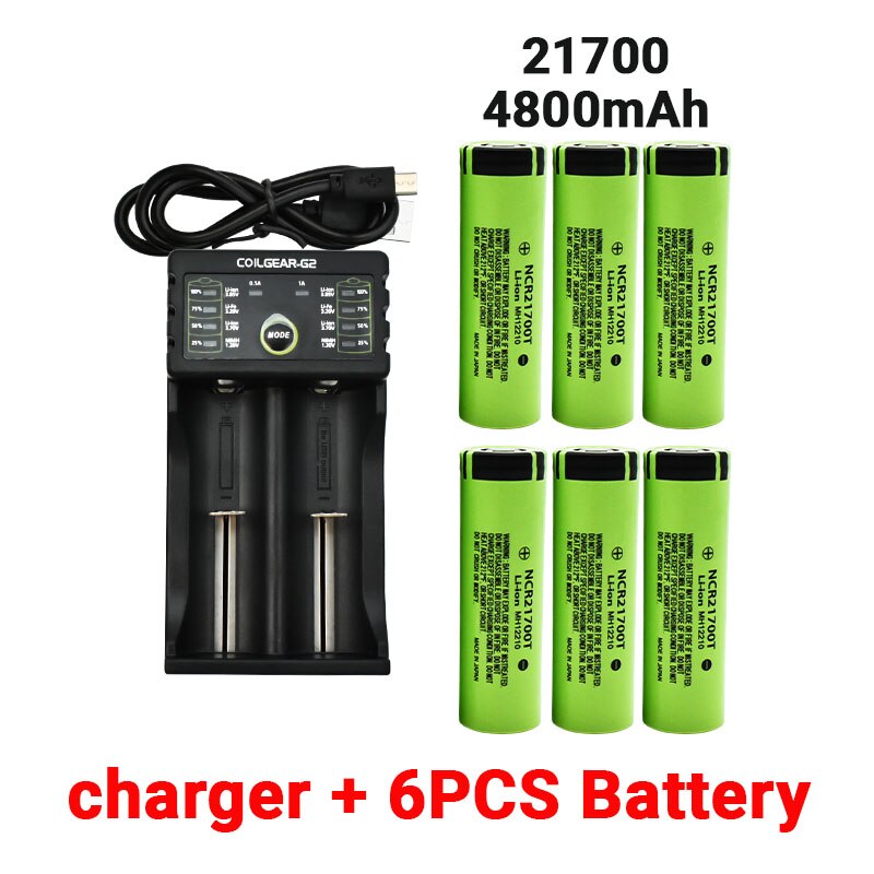 21700 NCR21700T Rechargeable Lithium 4800mAh 3.7V Power Battery High Discharge High Drain Li-ion Battery HD Cell +charger: Yellow