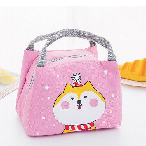 Faroot Draagbare Geïsoleerde Thermische Bento Cooler Zakken Voedsel Picknick Lunch Tas Doos Cartoon Tassen Pouch Voor Vrouwen Meisje Kids Kinderen: pink dog