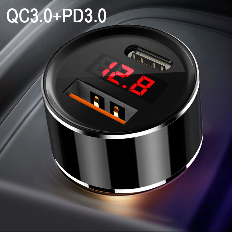 36W QC3.0 2 Usb Type-C Auto-oplader Led Digitale Auto Adapter Socket Quick Auto Telefoon Oplader Voor iphone 13 12 Pro Xiaomi Redmi