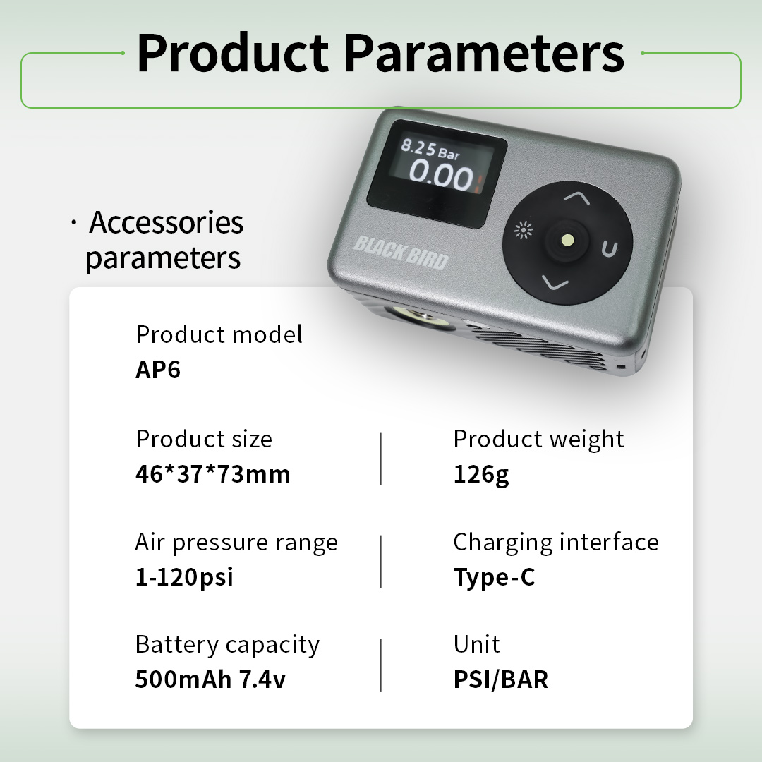 Blackbird AP6 Portable Intelligent Air Pump Bike Electric Inflator 120PSI Efficient Pump Suitable for Multiple Types of Valves ﻿