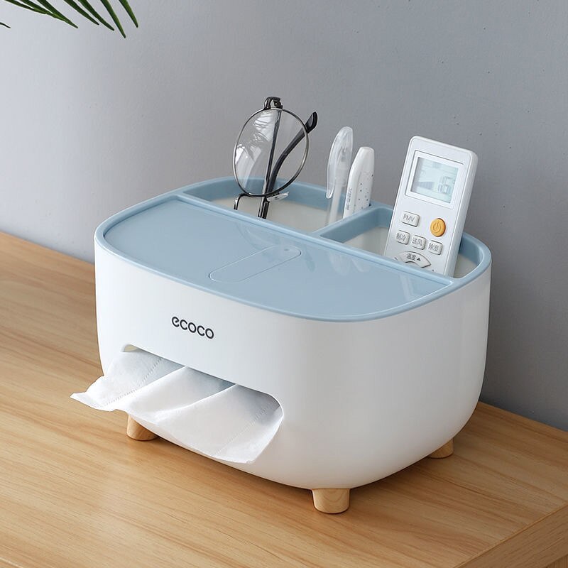 Ecoco Tissue Dispenser Napkin Box Holder Multi Function Remote Control Storage Box Living Room Napkin Organizer: Blue