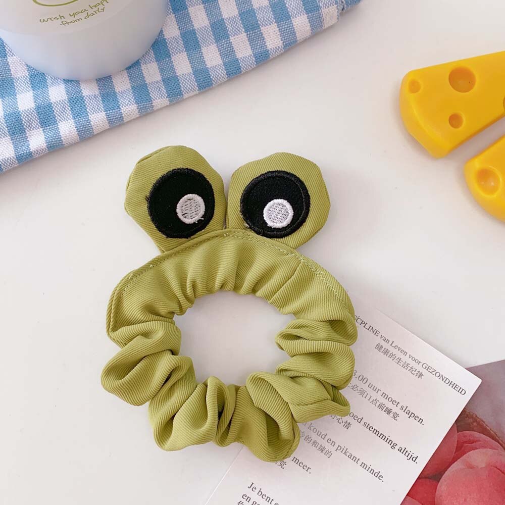 1Pc Leuke Cartoon Kikker Beer Scrunchies Haar Touw Meisjes Kids Elastische Elastiekjes Tie 6 Kleuren Dieren Haarbanden: green