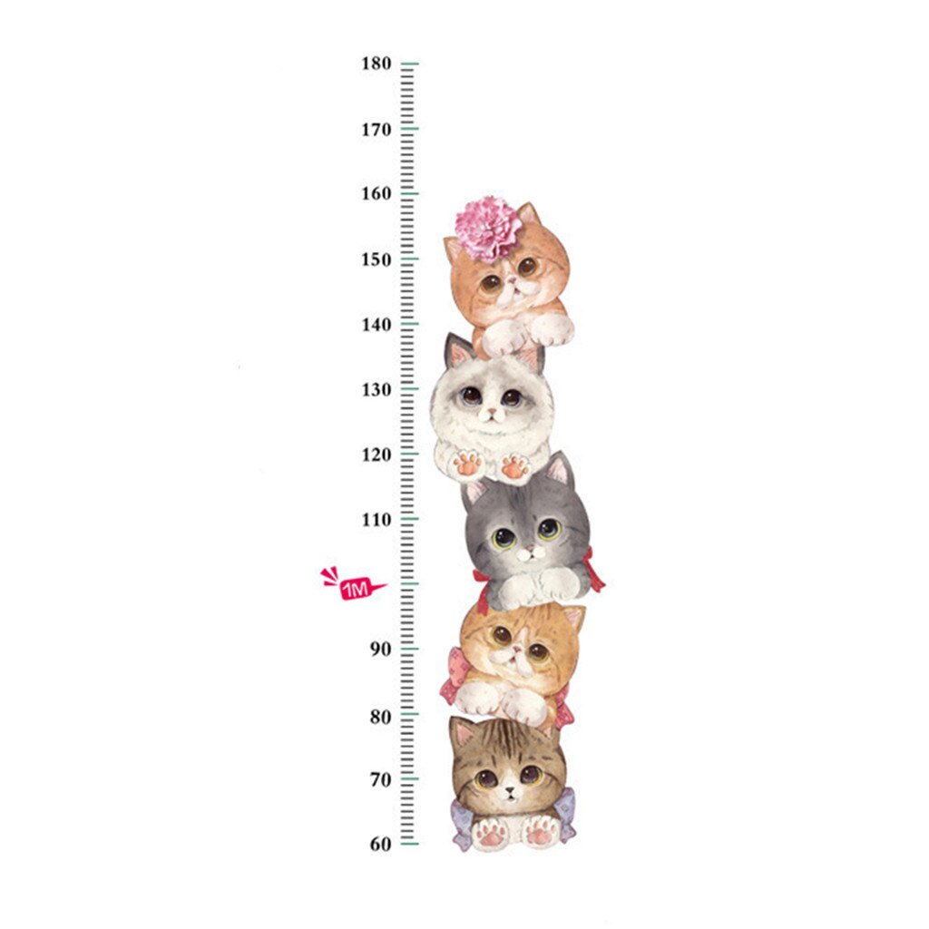 Cartoon Animals cute cat theme wall sticker Height Measure Wall Sticker For Kids Rooms Growth Chart Nursery Room Decor#0204y10: A