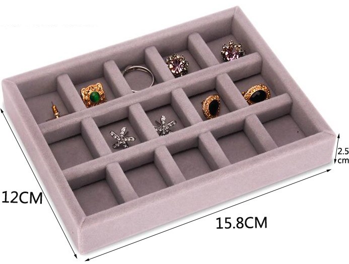Drawer Jewelry Display Storage Tray Jewellery Organizer Box Earrings Holder Rings Packaging Watch Necklace Stand: S15GridsTray
