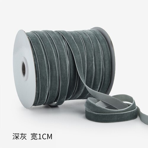 50Yards/roll Velvet Ribbon Wedding Party Decoration Handmade Ribbon Wrapping Hair Bowknot DIY Christmas Ribbon 1cm Width: dark gray