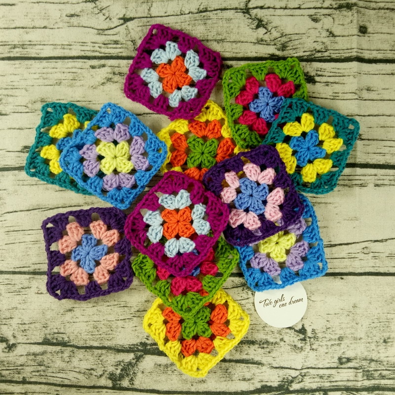 Diy virkade doilies flerfärgade glasunderlägg fyrkantiga bordsmattor dekoration handgjord virkad koppdyna 9cm yllekläder lapp 50 st/lot