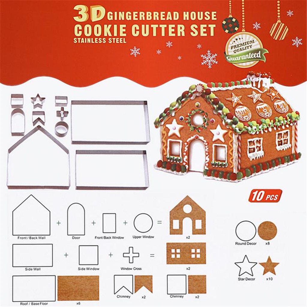 Kerstmis Peperkoek Huis 3D Cookie Cutter Set 3D Rvs Cookie Biscuit Mold Fondant Cutter Bakken Tool Party Decor