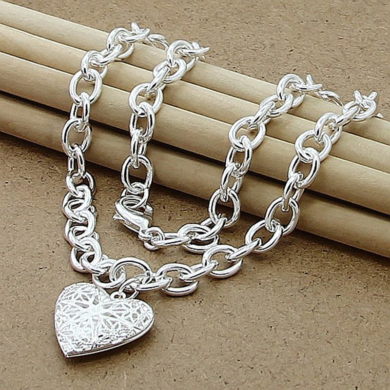 Zilver 925 Sieraden Ketting Mode Fotolijst Hart Ketting Hanger Trendy Sieraden