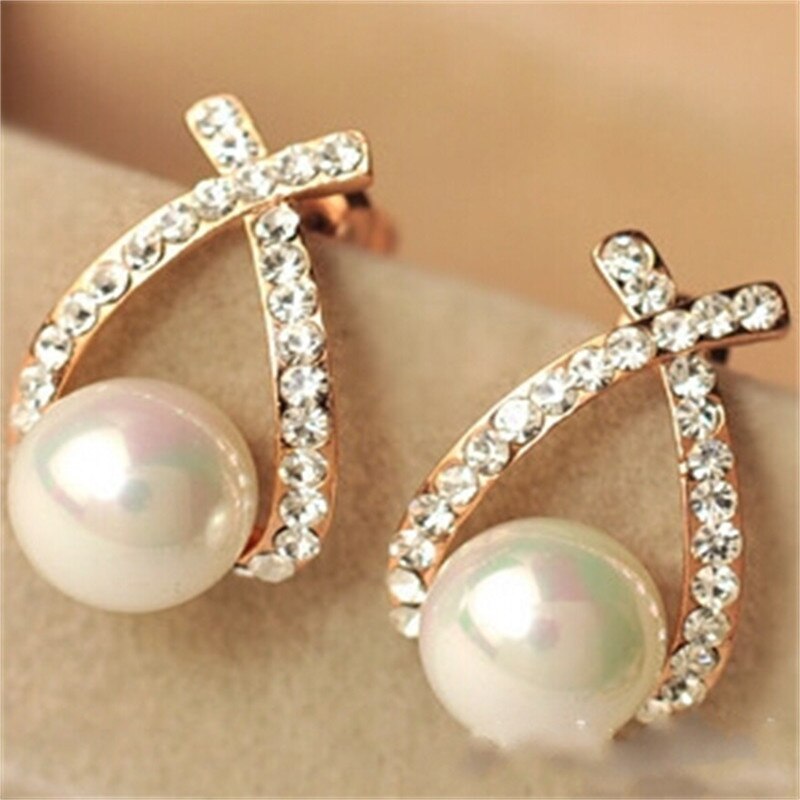 Schmuck Simulierte Perle Ohrringe Nette Bowknot Baumeln Ohrringe Für Frauen Shiny Kristall Hochzeit Schmuck Elegante: Default Title