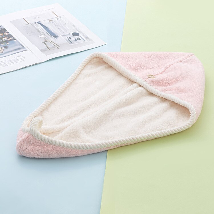 Hair Towel Thick Dry Hat Microfiber Turban For Lady Women Quick Drying Bathing Cap Set Towels Cotton Polyester Soft Shower Cap: pink beige