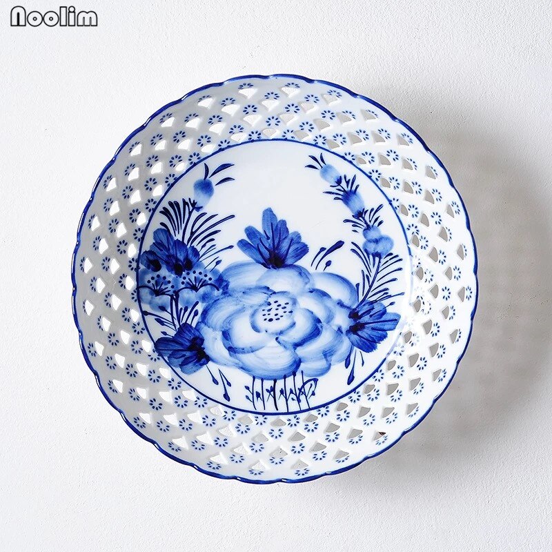 Fondo Chino de porcelana azul y blanca para porche, decoración creativa de pared con plato de ciruela para colgar en la sala de estar y el hogar,