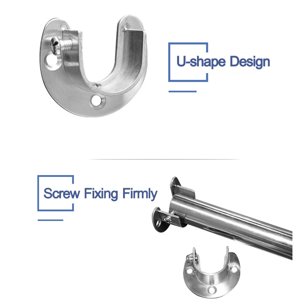 2pc Closet Pole Sockets Set of 2pcs U-shape Rod Socket Flange Set Stainless Steel Rod Support U Shaped Closet Rod Holder Support