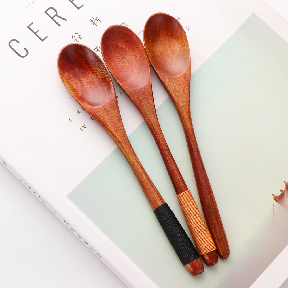 Japansk stil bestik sæt naturlig træske gaffel te scoops bærbar tøjpose desserter krydderi værktøj rejsetilbehør