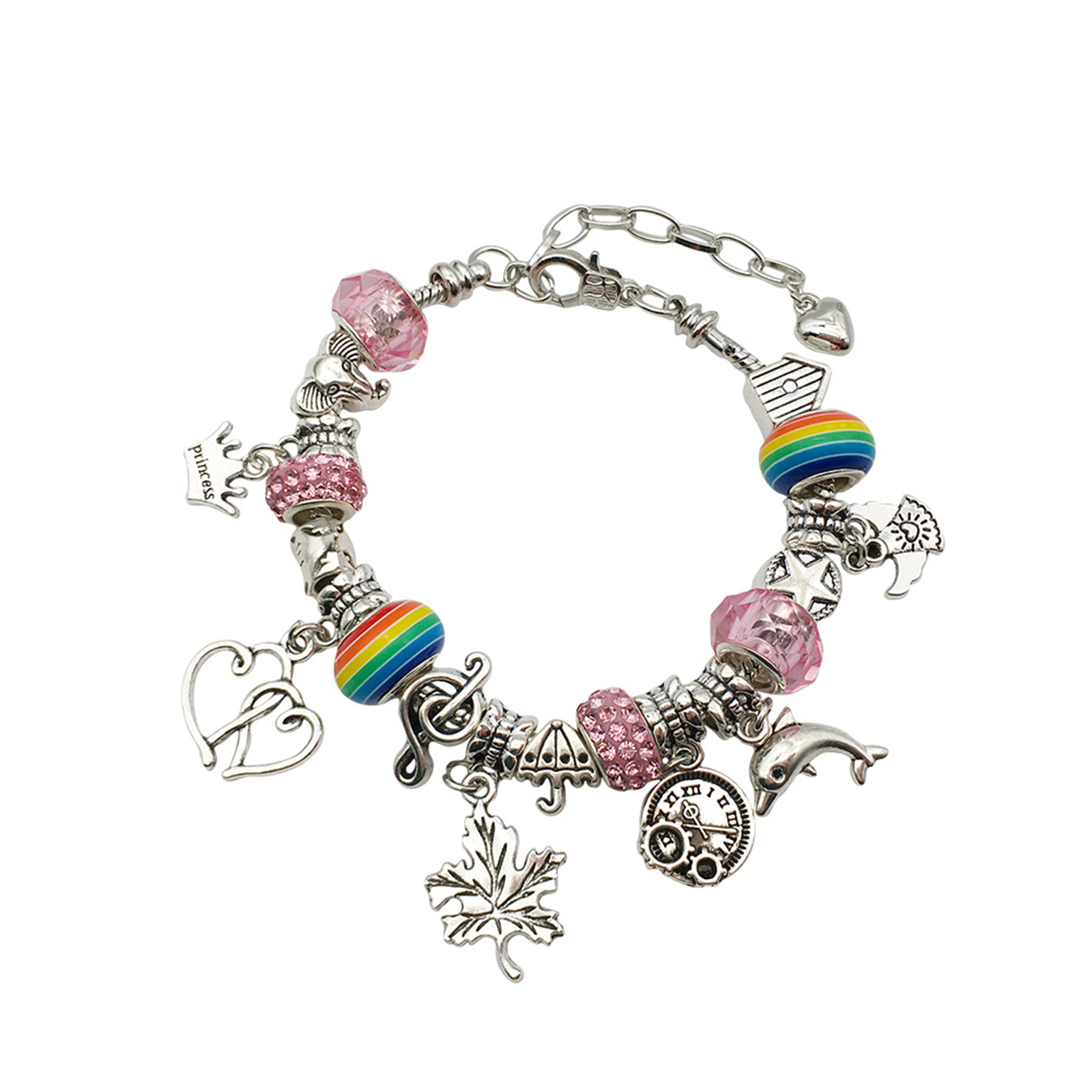 Kits de bijoux roses multicolores 14cm x 12cm, 1 ensemble de pendentifs de perles à grand trou pour Bracelet fait à la main, accessoires de matériaux artisanaux