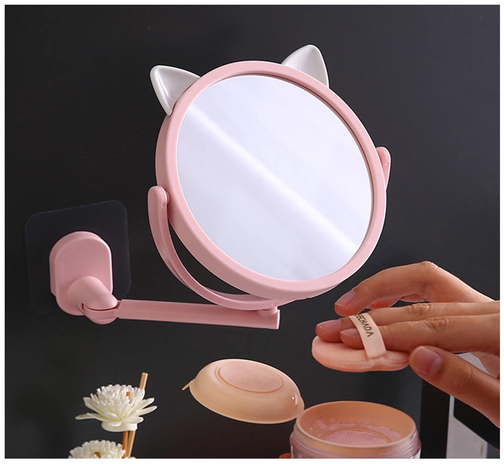 2 pcs Folding Makeup Mirror Wall Mount Vanity Mirror without drill Swivel Bathroom Mirror Suction Folding Arm Extend shaving