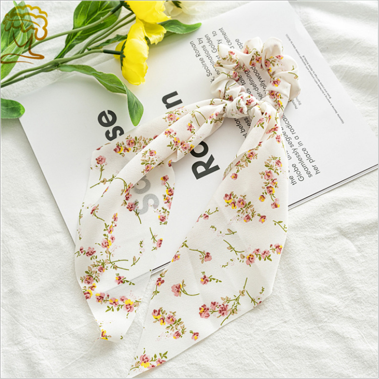 Druck Bogen Satin- Mädchen Elastische Haar Bands Haar Zubehör Lange Band Pferdeschwanz Schal Haar Krawatte Frauen Scrunchies Stirnband: Champagner