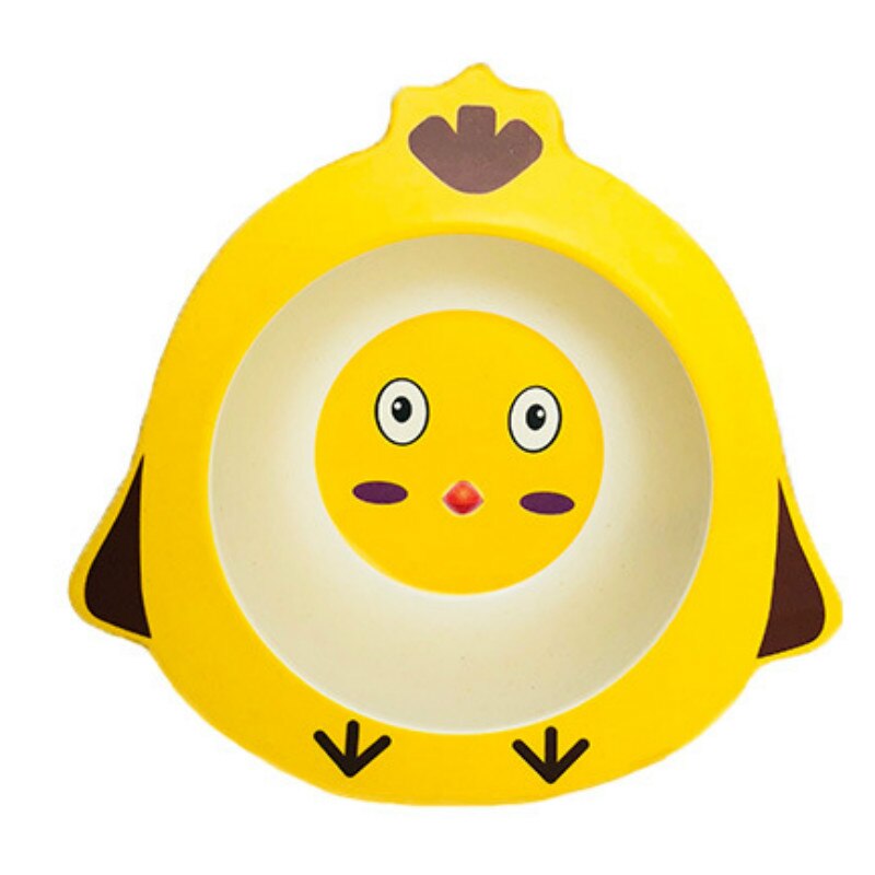 Baby Kids Natural Bamboo Fiber Toddler Children Plates Bowls Cute Animal Baby Infant Portable Cartoon Feeding Dishes Tableware: Chick