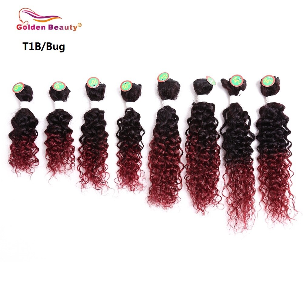 8-14 pollici Jerry arricciare Capelli Sintetici Tessuto Dei Capelli Cucire in Estensioni Dei Capelli Ombre Dei Capelli di Trama 8 pz/pacco D'oro di Bellezza