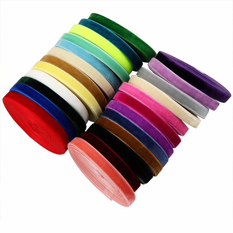 1cm farverige fløjlsbånd enkeltsidet flocking tape fløjlstape sløjfe emballagebånd 5/10 yards