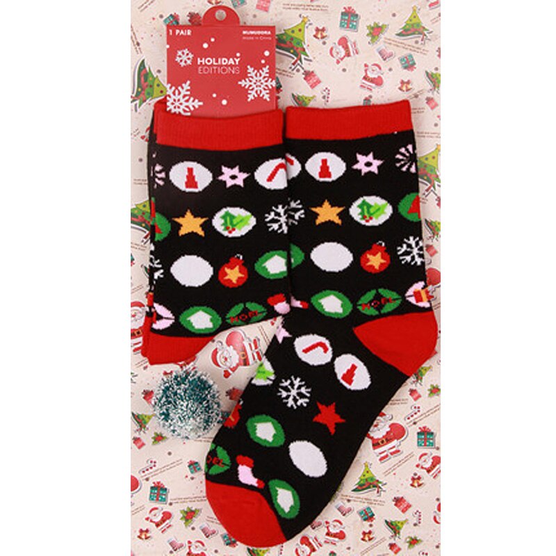 vrouwen Winter Sokken Kerst Cartoon Print Lange sokken Kerstcadeau Warme Zachte Kerstman Elanden sok: 13