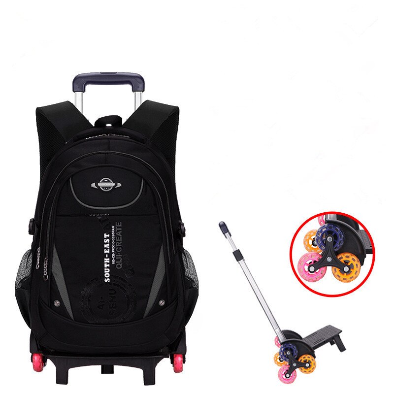 Afneembare jongens trolley rugzak schooltas kinderen orthopedische rugzak meisjes schoolrugzak kinderen reistas mochila infantil: Achter 6 wielen