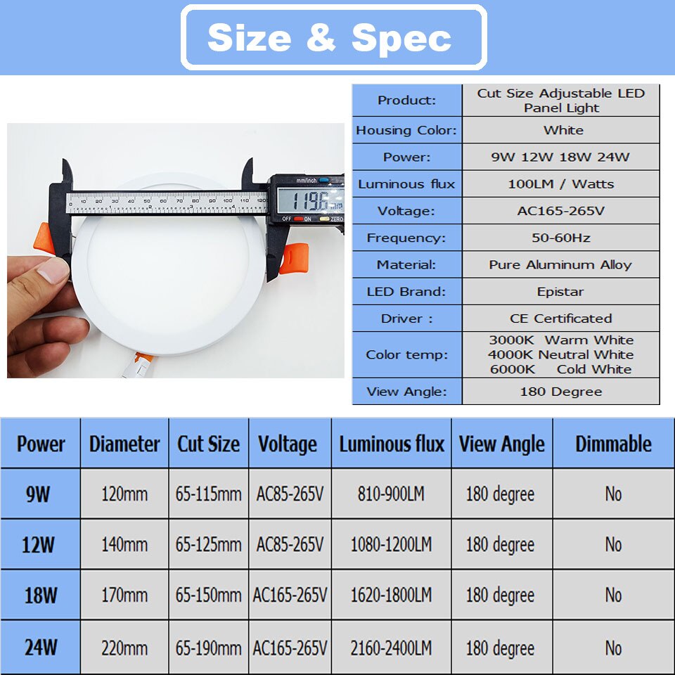 Gd 1 Pc Led Panel Licht 9W 12W 18W 24W Ronde Ultra Dunne Downlight AC85-265V Led plafond Verzonken Licht Voor Indoor Woonkamer