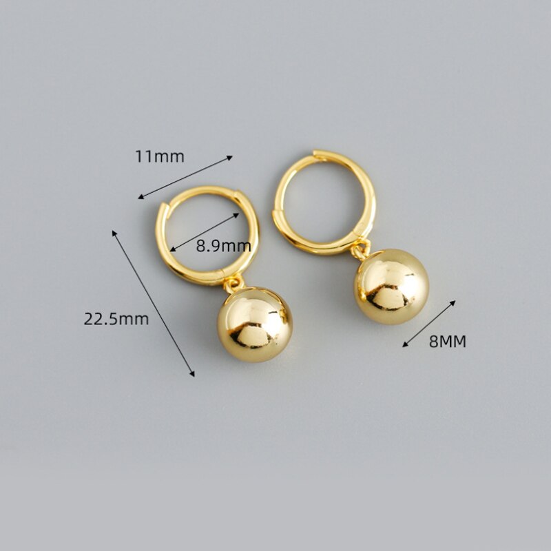 F.i.n.s estilo coreano genuíno 925 prata esterlina balançar brincos 8mm bola redonda pendurado brincos feminino anti-alergia jóias finas