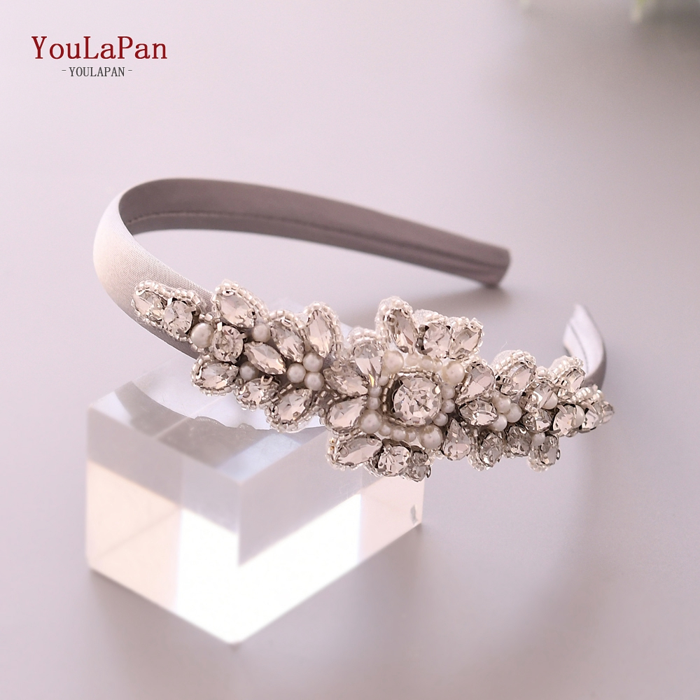 Youlapan  s270- fg luxe glinsterende strass hoofdband bruids haarband dames haaraccessoires bruiloft haarsieraden: Grijs