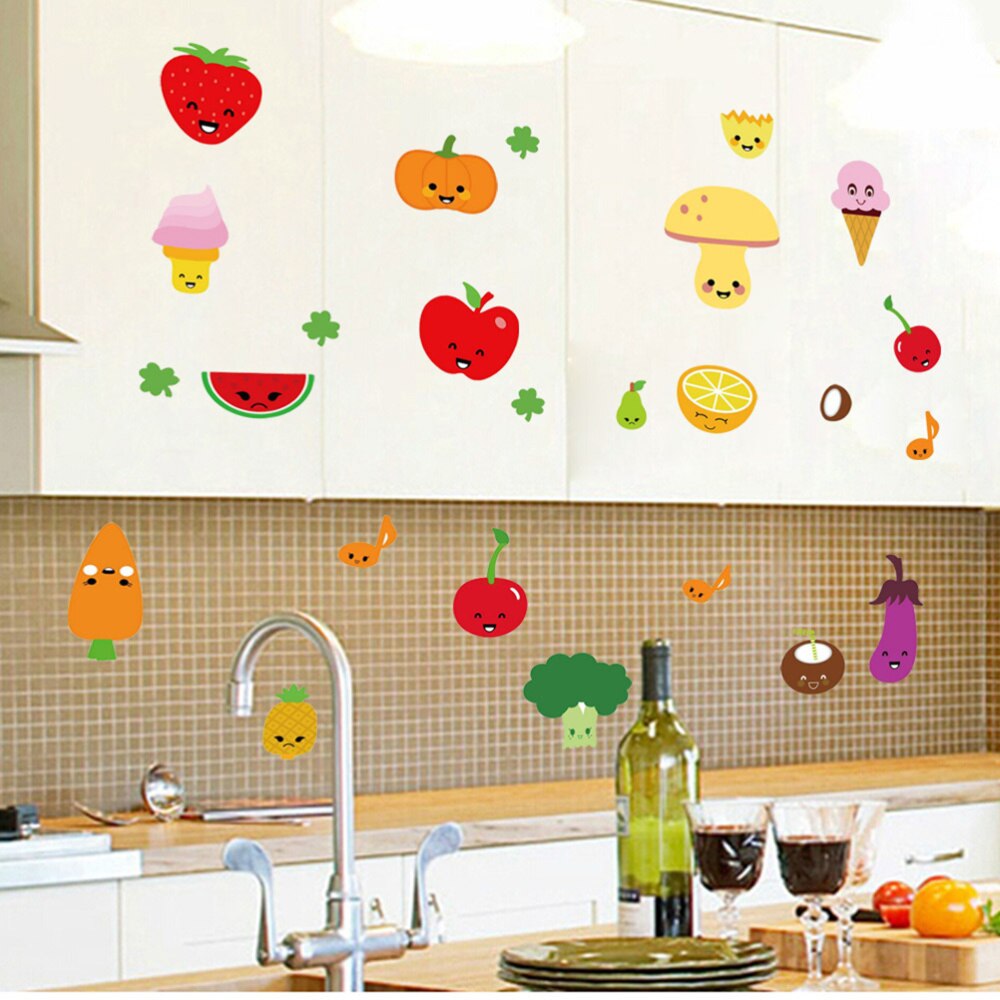 Removable Wall Stickers Cartoon Fruit and Vegetable Wall Stickers Vinyl Wallpapers DIY Decor Decals for Refrigerator Kitchen 45
