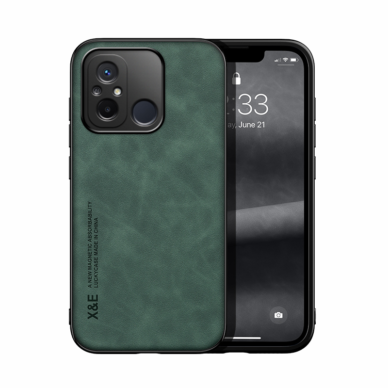 Étui magnétique en cuir d'origine de luxe pour Xiaomi Redmi 12C, housse avec plaque métallique pour Redmi 12C, coque arrière antichoc: TOILE / vert