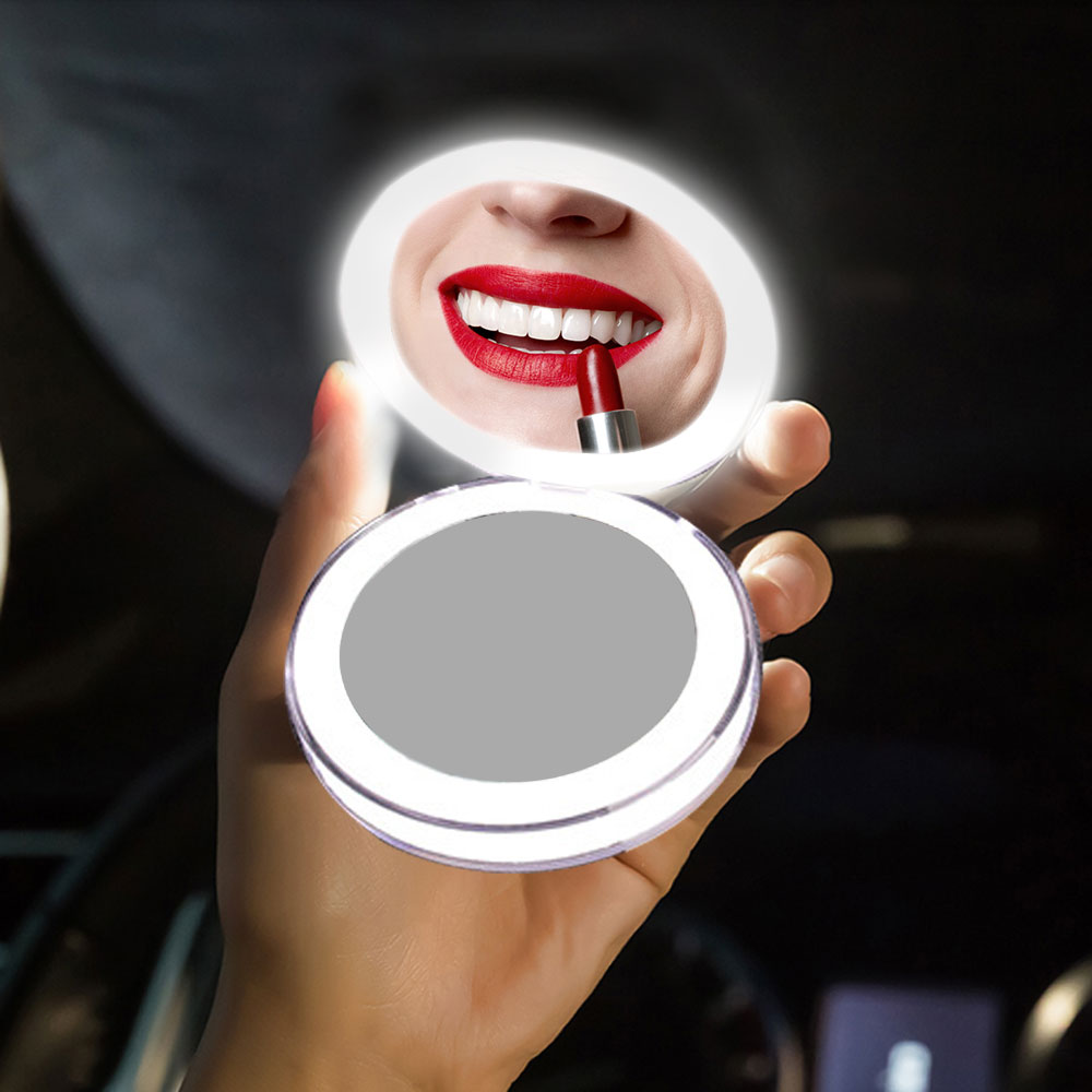 Led Mini Make-Up Spiegel Draagbare Usb Oplaadbare Compacte Spiegel Badkamer Cosmetische Spiegel Vouwen Kleine Draagbare Pocket Spiegel