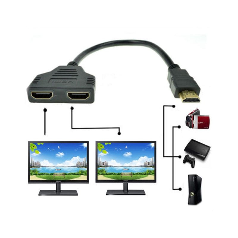 1080P HDMI Port Male to 2 Female 1 In 2 Out Splitter Cable Adapter Converter: Default Title