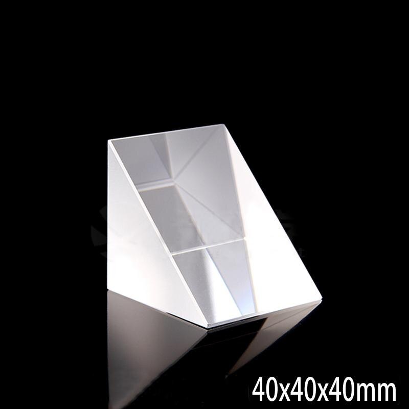 Prismas de cristal óptico de 40x40x40mm/1,57x1,57 x pulgadas, prismas de cristal triangulares, lentes ópticas de prismas K9 de ángulo recto