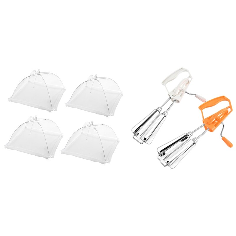 2 Stuks Hand-Crank Eiklopper Dubbele Wiel Ei Roer Bar Met 4 Pack -Up Mesh Screen voedsel Cover Tent Paraplu: Default Title