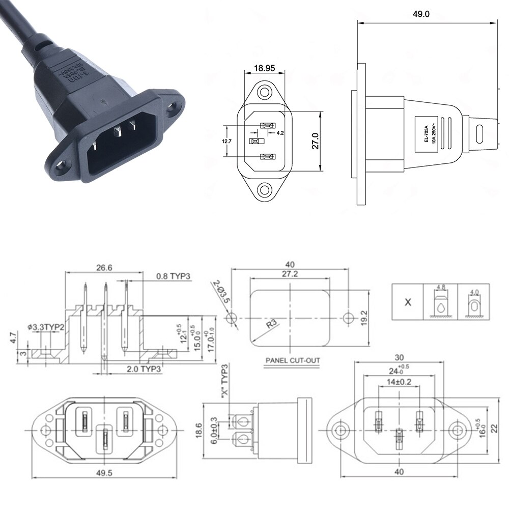 Iec 320 c14 to c13 förlängningssladd ,c14 med skruvhål och  c13 rätvinklig kort ,30cm längd ,h05vv-f 3g 0.75mm