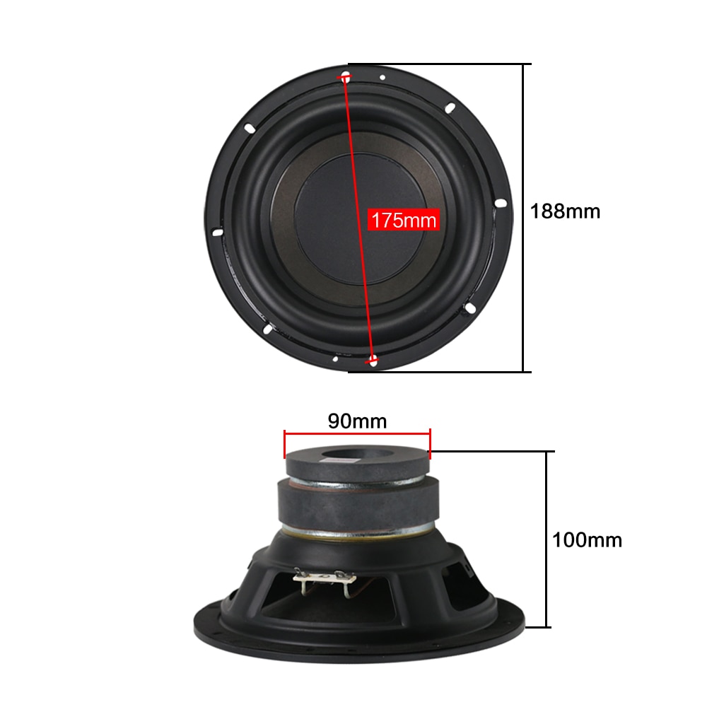 GHXAMP 7 inch Subwoofer Speaker Unit 4ohm 100W Super Bass Dual magnetic Long Stroke 188mm Louspeakers Wide Rubber edge 1pc