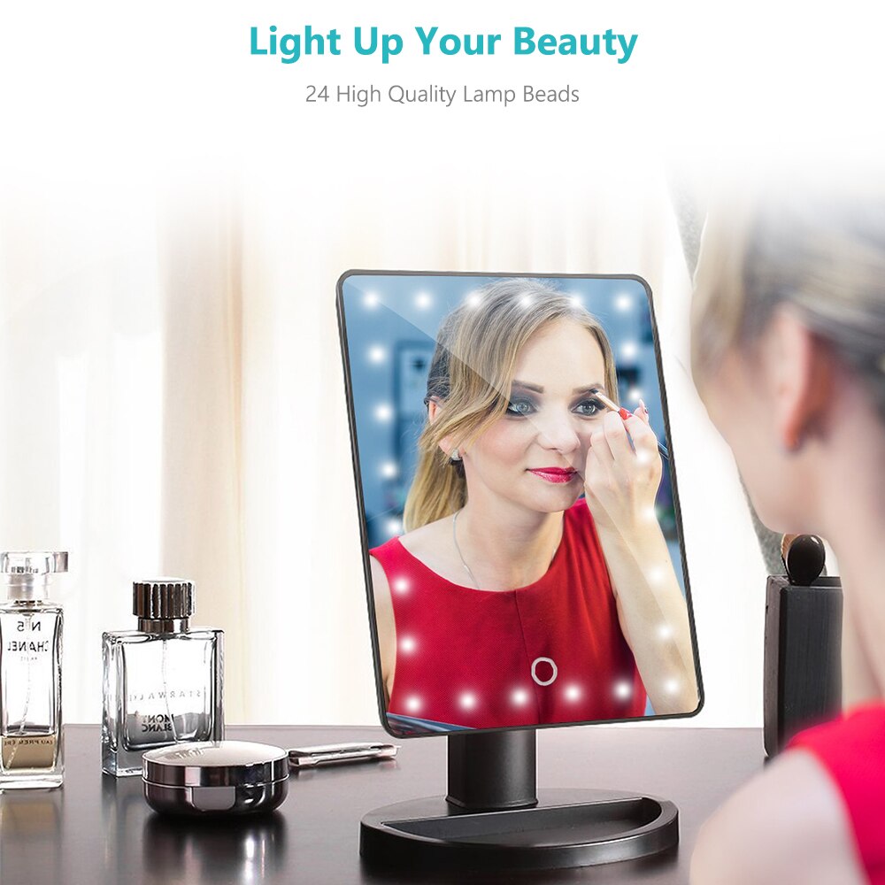 Donwei Led Touch Screen 24 Licht Make-Up Spiegel Tafel Desktop Make Spiegels Vanity Licht Gezondheid Beauty Led Spiegel Batterij