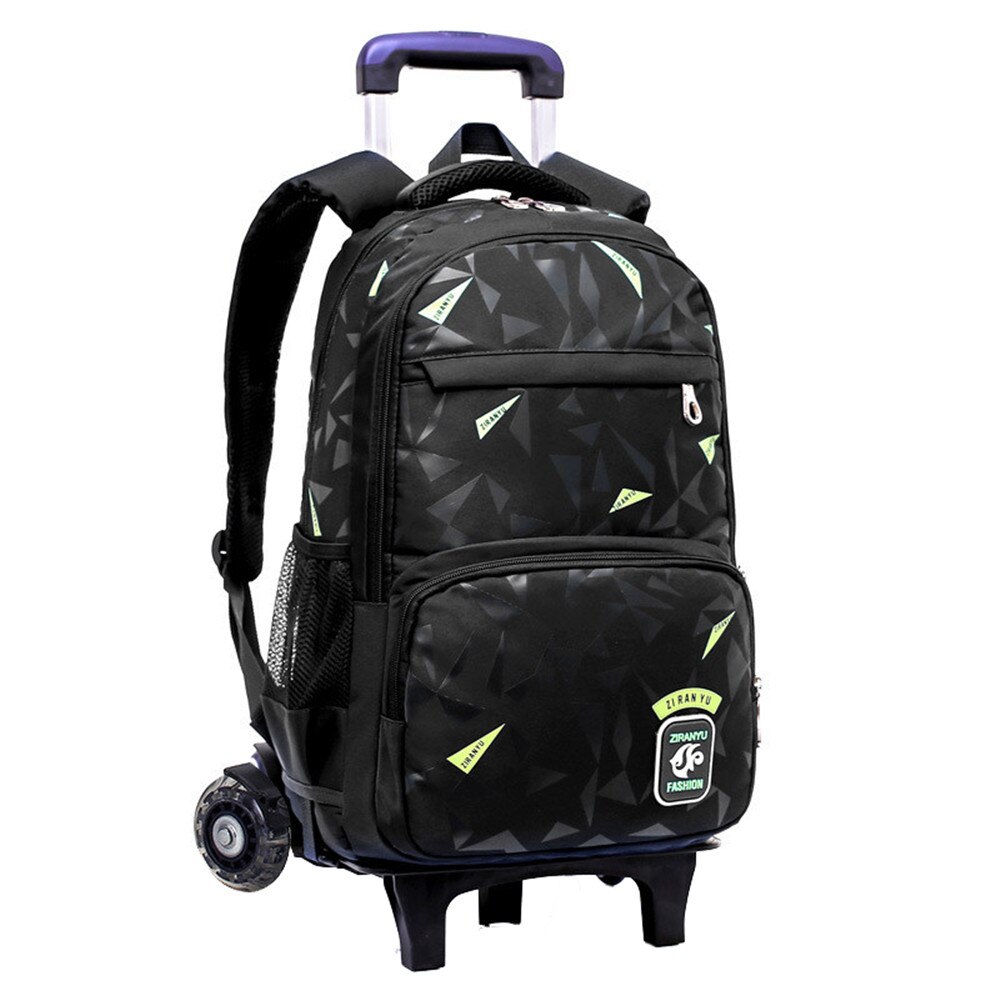 Children Trolley School Bags For Teenage Girl Boy School Backpack Kids Travel Trolley Backpack Wheeled Bag Waterproof Schoolbag: black green 2 wheels