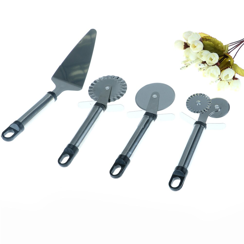 4 patronen Pizza Cutter Rvs Dubbele Roller Pizza Mes Cutter Gebak Pasta Deeg Crimper Keuken Pizza Tool