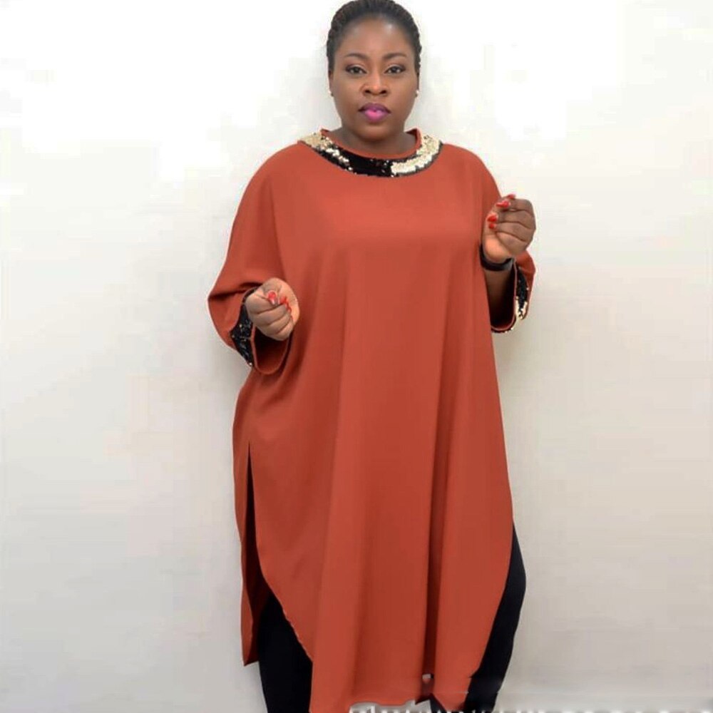 Plus Size Traditional African Clothing Oversized Loose Casual Sequined Sequins Solid Dashiki Dress Kanga Bazin Clothes