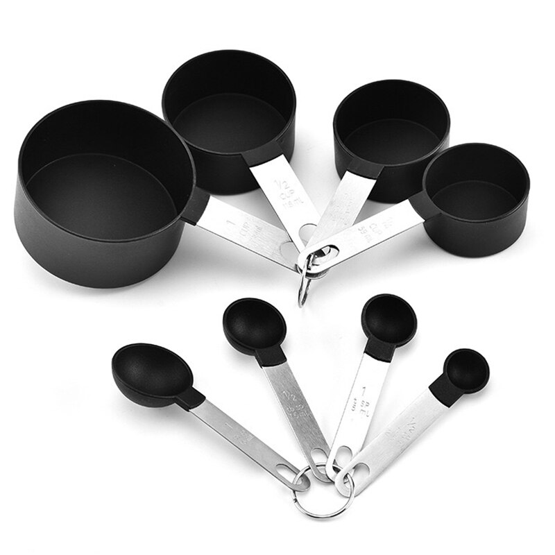 8 Piece Baking Accurate Measuring Set Measuring Cup and Spoons for Measuring Dry / Liquid Ingredients Kitchen Tool: 8 Piece Black