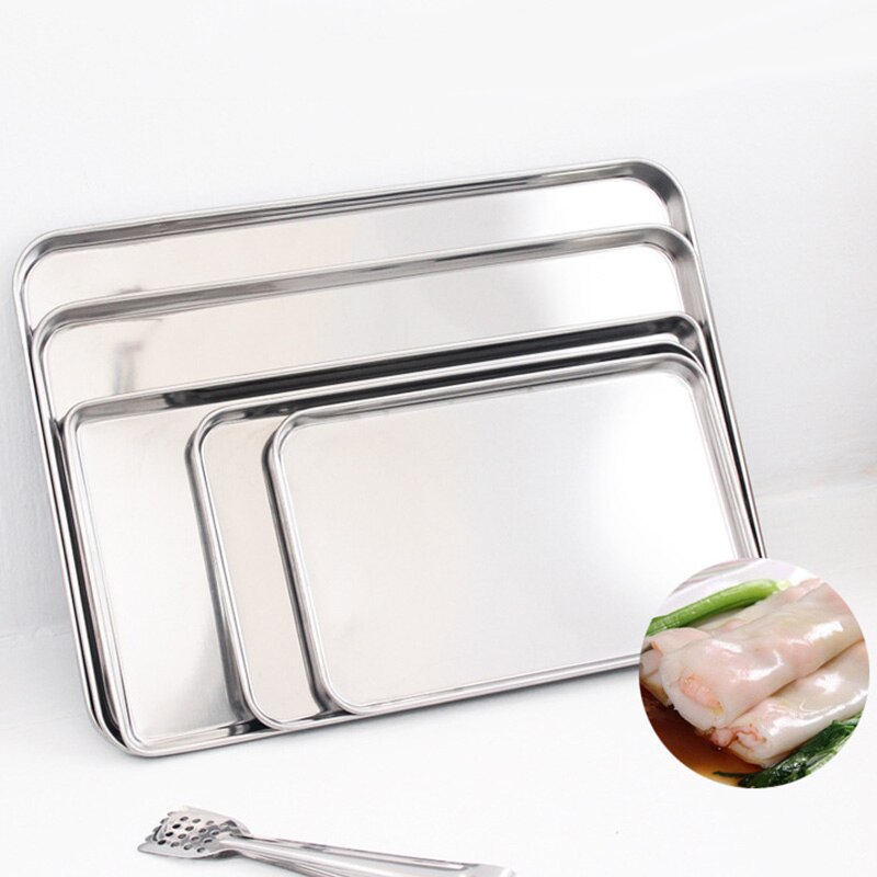 Stainless Steel Rectangle Food Storage Trays Steamed Sausage BBQ Roast Fish Plates Kitchen Bread Pastry Baking Dish Fruit Pans