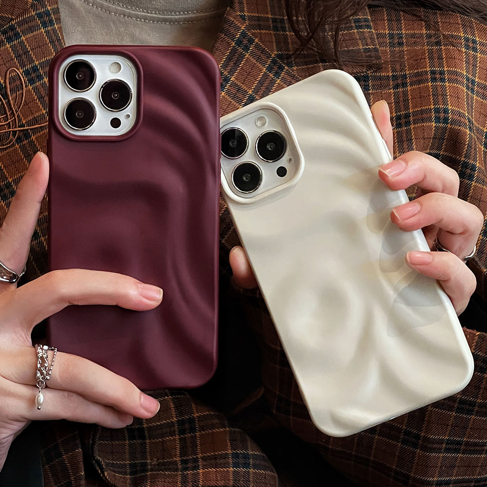 INS vin rouge 3D ondulation d'eau coque en silicone souple pour iPhone 11 12 13 14 15 16 Pro Max plis pour iPhone 13Pro Max housse antichoc