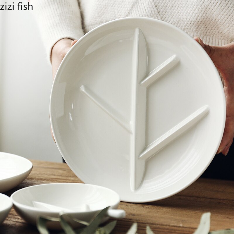 White Grid Leaf Split Plate Ceramic Split Plate Dinner Plate Breakfast Plate Dinner Tea Snack Plate