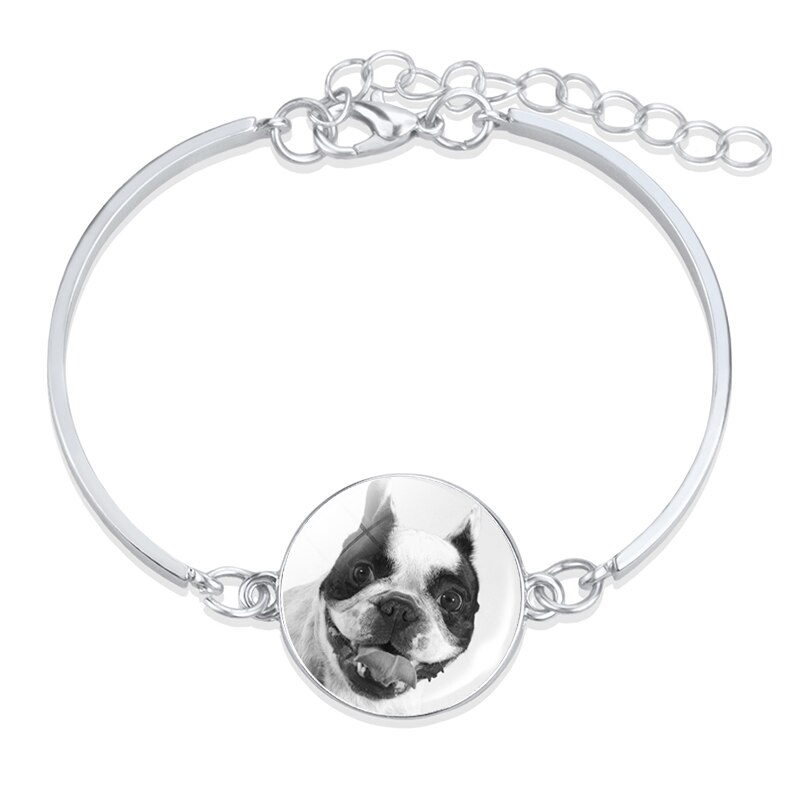 1pc Bulldog de Metal de Color plata Pulsera Retro Animal perro Cabochon de vidrio de bisutería con de barras brazalete de las mujeres accesorios: 8