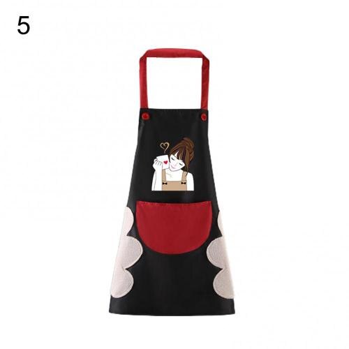 1Pcs Waterproof Anti-Oil Kitchen Apron Cartoon Girl Women Home Kitchen Aprons Waist Bib Nail Shop Apron for Women Baking: 5