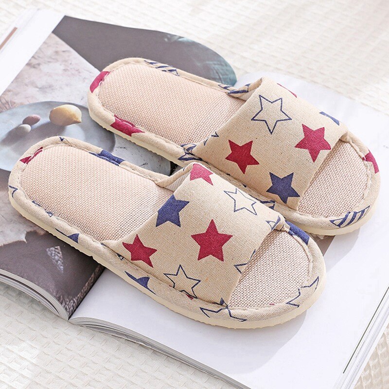 Women Home Slippers Indoor Floor Soft Couple Linen Slipper Spring Autumn Lightweight Unisex Bedroom Shoes: B / Chinese 43 44
