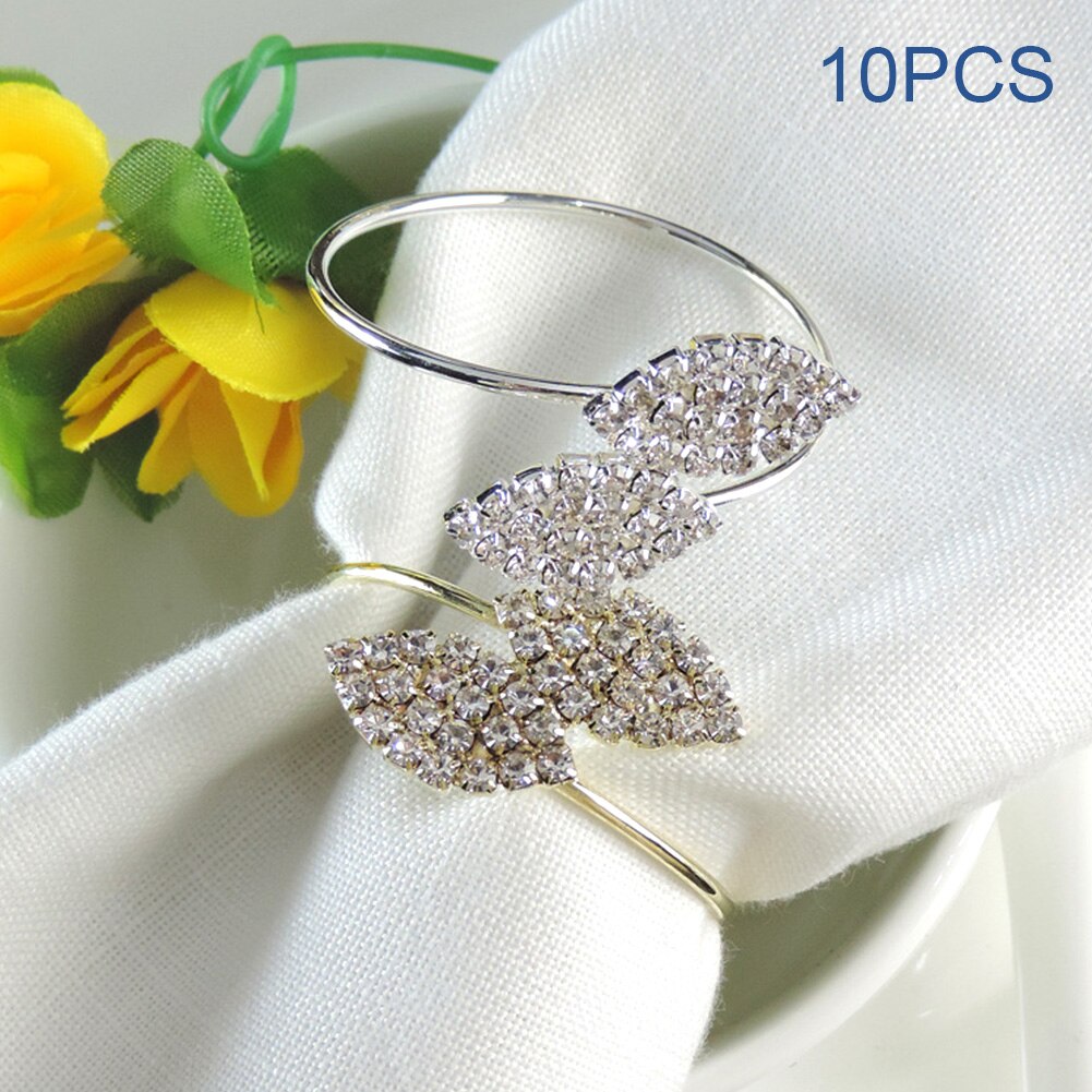 10 Stks/set Home Strass Decoratie Glimmende Gespen Serviette Wedding Diner Bladeren Vorm Riem Servetringen Hotel Banket Party
